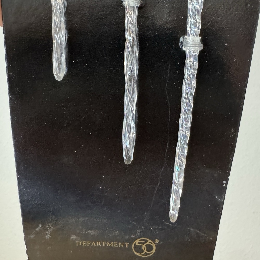 Department 56 Long Clear Glass Icicle Christmas Ornaments Set of 3 Snowy Tree - Picture 3 of 5